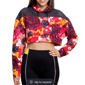 PUMA Flourish XTD Hoodie Hibiscus Mesh Cropped Applique Back Unique Size S
